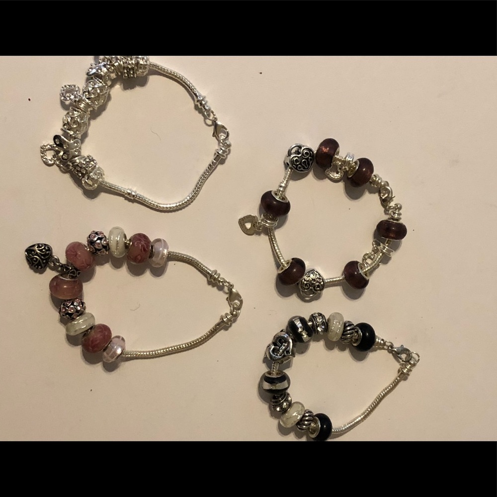 Silvertone Bracelets with Glass Beads